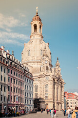 Fototapeta na wymiar 17 May 2019 Dresden, Germany - Lutheran church Dresden Frauenkirche in Dresden