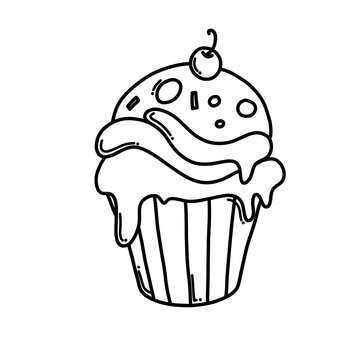 Cup cake Doodle vector icon. Drawing sketch illustration hand drawn cartoon line eps10