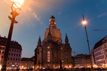 Fototapeta na wymiar 17 May 2019 Dresden, Germany - Lutheran church Dresden Frauenkirche in Dresden