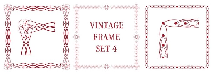 Vintage frame set 4 vector graphic. Rectangle shaped retro style decoration to use for wedding cards, invitations, menu, label, book decoration and page dividers. - obrazy, fototapety, plakaty