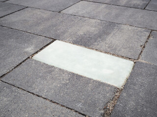 Paving slabs with built-in LED lighting. Modern street space. New technologies in street lighting....