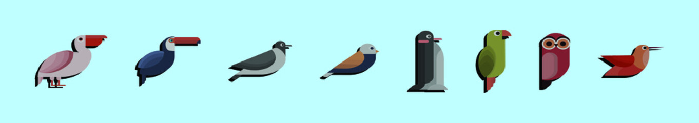 set of bird cartoon icon design template with various models. vector illustration isolated on blue background