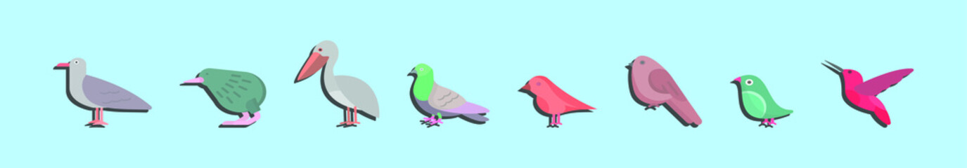 set of bird cartoon icon design template with various models. vector illustration isolated on blue background