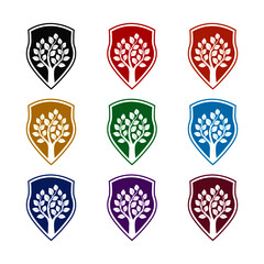 Fototapeta premium Shield with tree isolated on white background color set