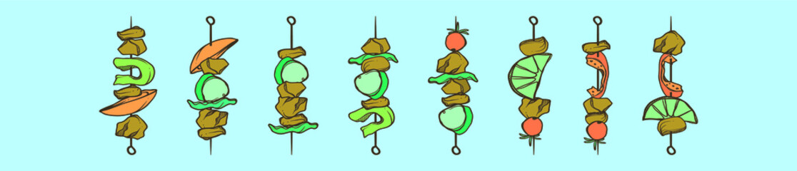 set of brochette food cartoon icon design template with various models. vector illustration isolated on blue background