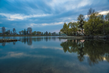 Panoramic landscape of the river Rhine at Mannheim in Germany.