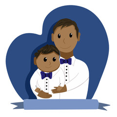 Vector illustration boy with dad in costumes with a bow tie of different nationalities 