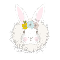 Cute little rabbit or bunny vector print for baby room, baby shower, greeting card, kids and baby t-shirts and wear