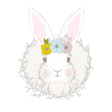 Cute little rabbit or bunny vector print for baby room, baby shower, greeting card, kids and baby t-shirts and wear