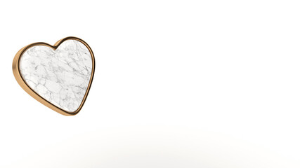 Ace Playing Card Symbol - White Marble Hearts With Golden Metal Frame Isolated On The White Background. Casino Concept - 3D Illustration