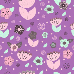 Seamless delicate pattern, pink and blue flowers