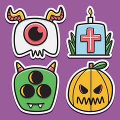 hand drawn halloween doodle cartoon sticker design