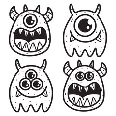 hand drawn cartoon doodle monster design for wallpaper, stickers, coloring books, pins, emblems, logos and more