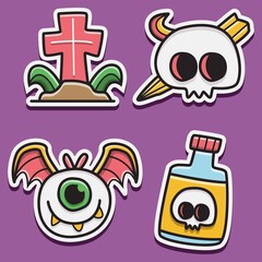 hand drawn halloween doodle cartoon sticker design