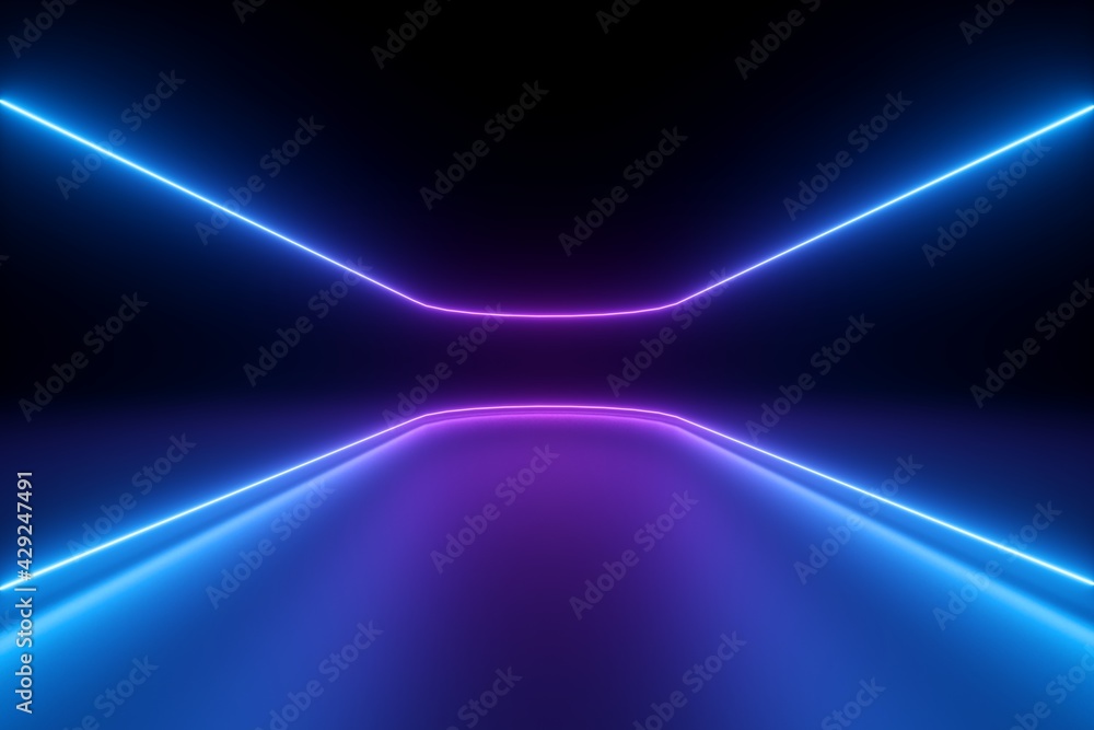 Canvas Prints 3d render, abstract violet blue neon background. dark empty room with glowing floor. empty ice arena