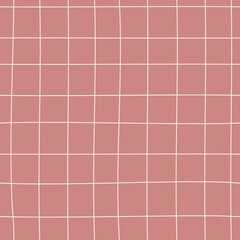 Crossing lines hand drawn vector seamless pattern. Checkered geometrical simple texture. Neutral terracotta plaid background. Abstract backdrop wallpaper textile design