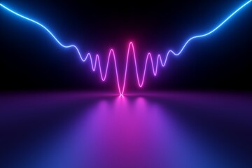 3d render, abstract neon background with glowing wavy line