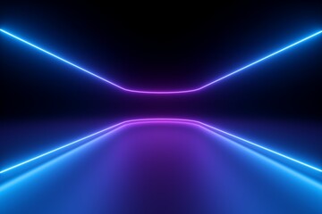 3d render, abstract violet blue neon background. Dark empty room with glowing floor. Empty ice arena. - obrazy, fototapety, plakaty