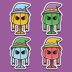 hand drawn halloween doodle cartoon sticker design