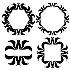 set of beautiful ornate frames. black isolated silhouette. decorative lotus ornament. template for the design of social networks, postcards, brochures, covers, invitations.