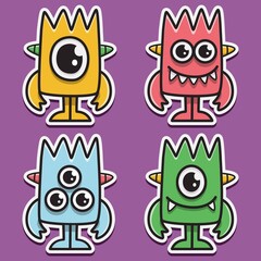 cartoon doodle monster sticker set design