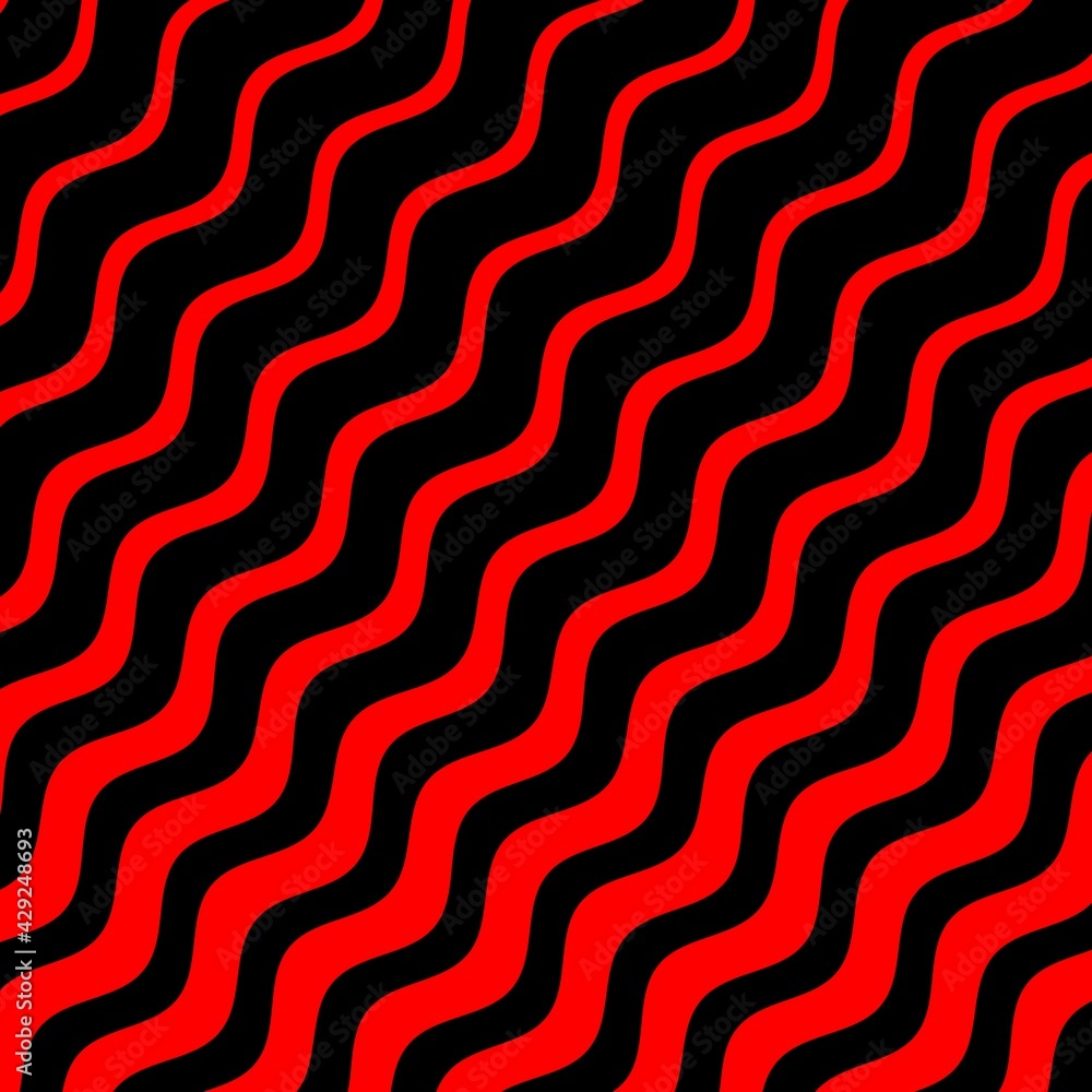 Poster intricate patterns and designs from many tapering wavy red stripes on a black background
