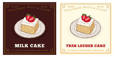 Milk Cake with strawberry Mexican dessert