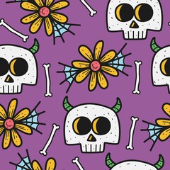 hand drawn cartoon doodle monster skull pattern design