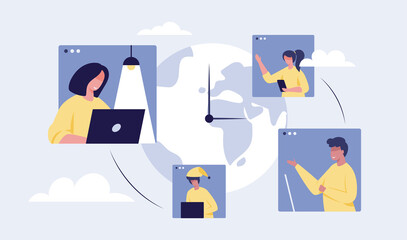 Video conference call of a business group meeting. Remote work. Work from Home.
