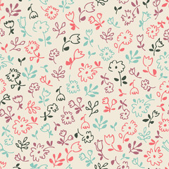 Flower doodle pattern, vector hand drawn floral illustration