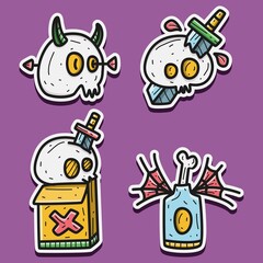 hand drawn skull tattoo doodle sticker