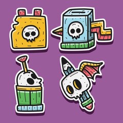 hand drawn skull tattoo doodle sticker
