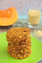 Pumpkin quinoa oat cookies. Selective  focus