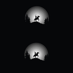 Set of cowboys riding horse silhouette