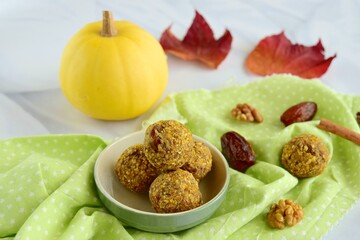Pumpkin pecan date chia oat energy balls