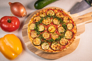 Vegetarian Provencal quiche recipe with vegetables, zucchini, tomato, pepper, onion, parsley