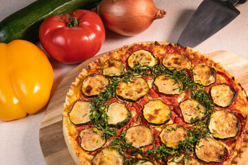 Vegetarian Provencal quiche recipe with vegetables, zucchini, tomato, pepper, onion, parsley