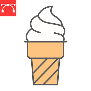 recommend clip art: Ice cream color line icon, dessert and sweet, ice cream cone vector icon, vector graphics, editable stroke filled outline sign, eps 10