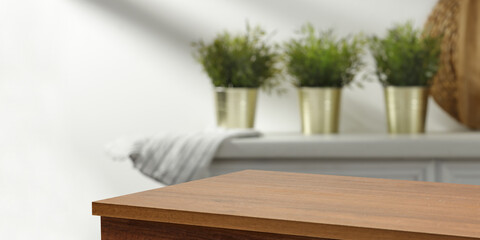 Desk of free space and kitchen interior 