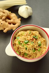 Somen noodle with spicy garlic ginger sesame soy sauce