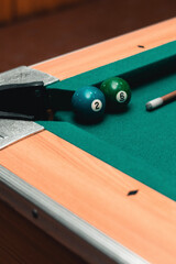 billiard table with balls