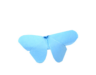 Blue butterfly origami on white