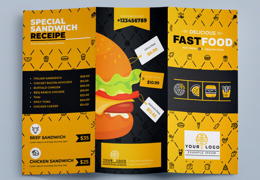 Food Menu Food List Tri-Fold Brochure