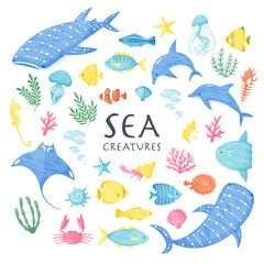 colorful illustration of sea creatures © yukik