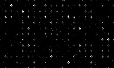 Seamless background pattern of evenly spaced white sprout symbols of different sizes and opacity. Vector illustration on black background with stars