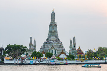 Naklejka premium 2021, March 17 : Wat Arun is a Buddhist monastery under the royal patronage in bangkok Thailand. Horizontal with copy space