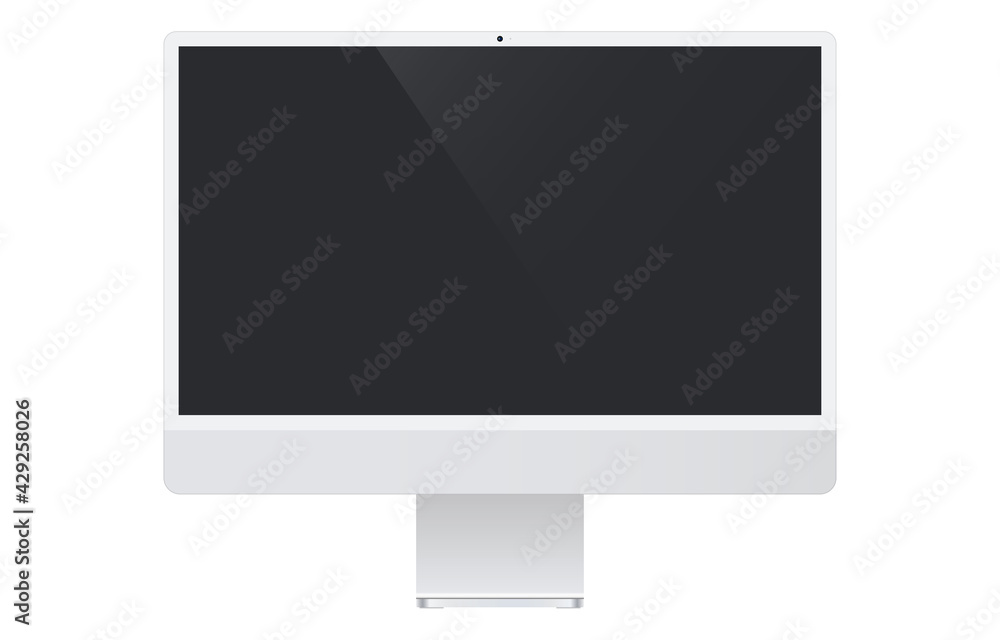 Poster realistic modern computer monitor. blank wallpaper screen isolated on white background. stylish desk