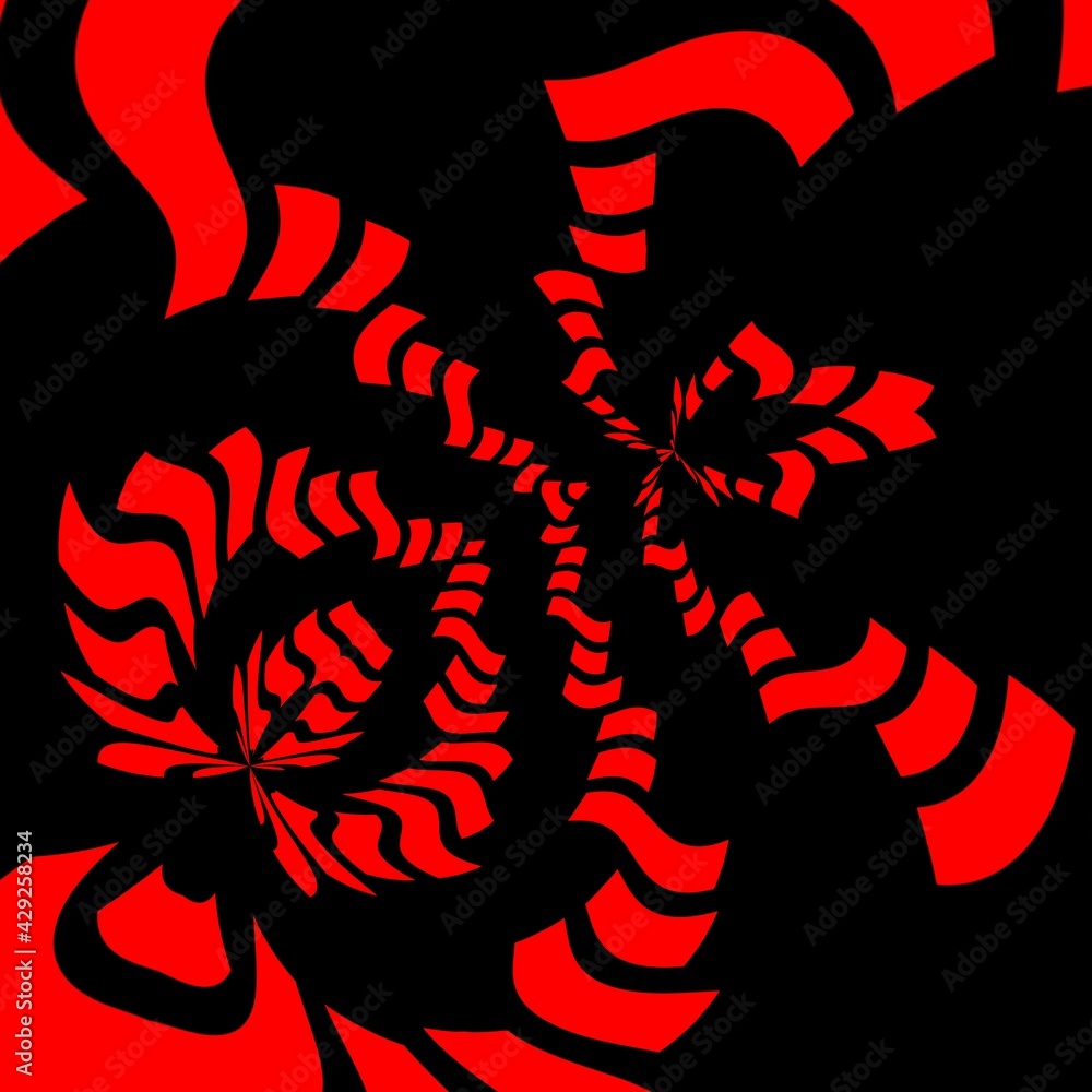 Poster 3d cyclone style design of many diagonal stripe shapes in very bright neon dark red colour on a blac