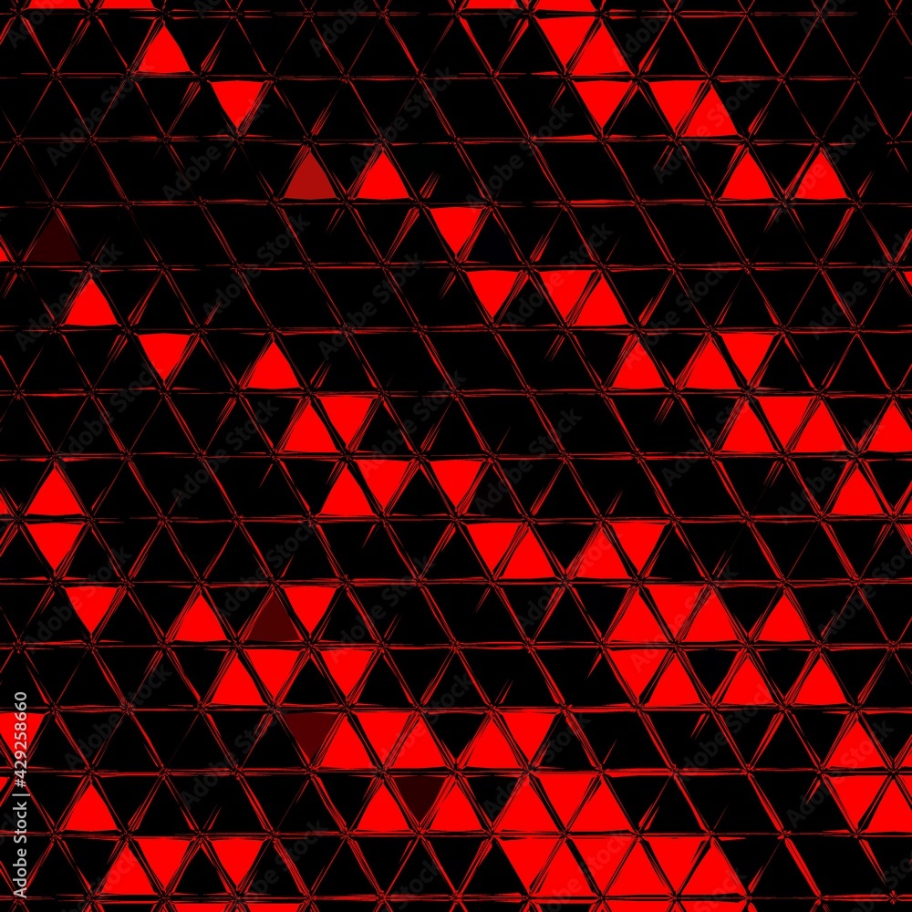 Poster 3d triangular mosaic design of many diagonal stripe shapes in very bright neon dark red colour on a 