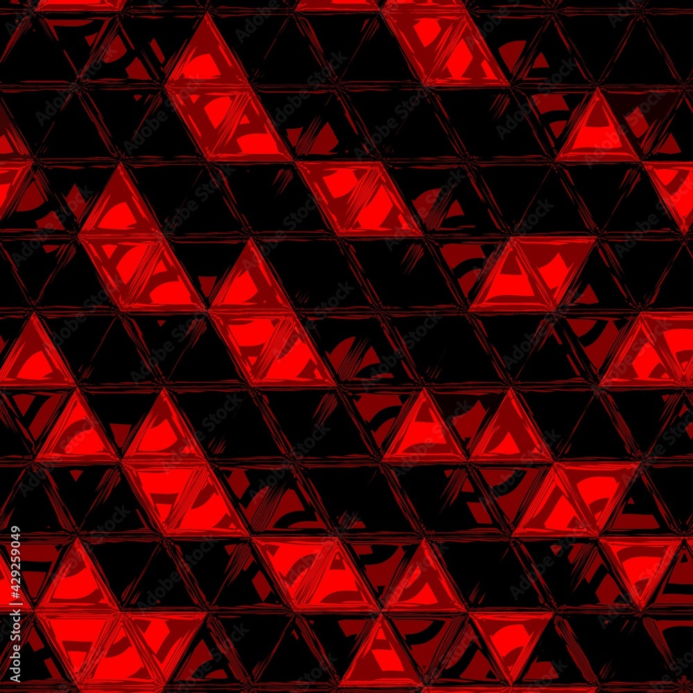 Poster 3d triangular mosaic design of many diagonal stripe shapes in very bright neon dark red colour on a 